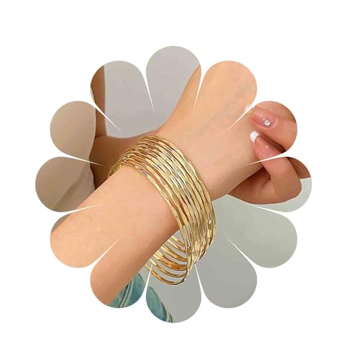 Xduargs Vintage-Armreifen-Armband-Set Indischen Armreifen Armbänder Geschichtet Gold Stack Strukturierte Armbänder Punk Multi Glänzend Strukturierte Armbänder Armreif Vintage Kabel(10pcs) von Xduargs