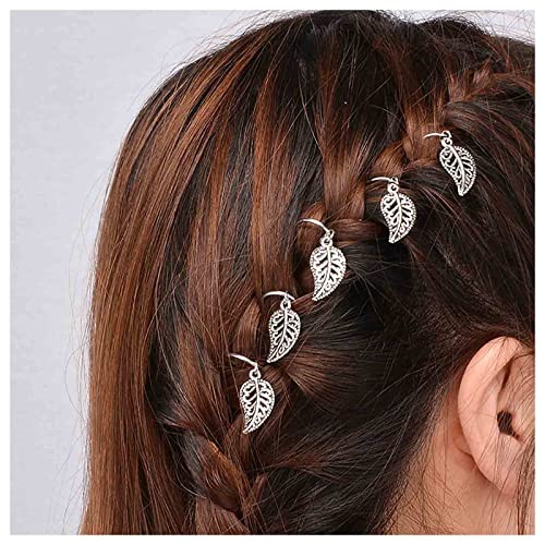 Xduargs Vintage Blatt Dreadlocks Haarringe Winziges Blatt Dreadlocks Runder Ring Haarzopf Silberblatt Anhänger Haarzopf Ringe Dekorative Kopfbedeckung Haarschmuck Für Frauen Kopfschmuck (Silber 1) von Xduargs