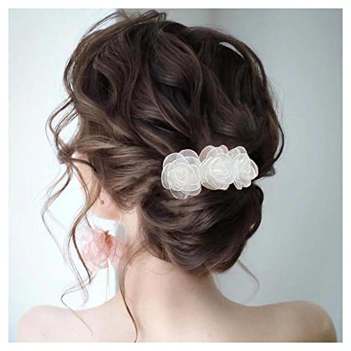 Xduargs Vintage Blume Haarspangen Kamelie Blume Hochzeit Haarspangen Französisch Blume Haarspangen Spitze Tüll Blume Haarspangen Dekorative Haarschmuck Für Frauen Kopfschmuck (weiß) von Xduargs