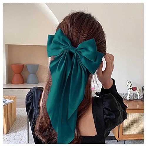 Xduargs Vintage Große Bogen Haarspangen Langen Schwanz Seide Bogen Haarspange Barrette Satinband Bogen Knoten Haarspangen Großen Bogen Haarspangen Französisch Bowknot Clip Kopfstück Für Frauen (grün) von Xduargs