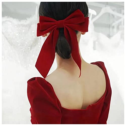 Xduargs Vintage Große Samtbogen Haarspangen Samtband Haarspange Barrette Langen Schwanz Satin Haarspangen Barretten Französisch Bowknot Haarspange Kopfbedeckung Winter Bogen Knoten(rot) von Xduargs