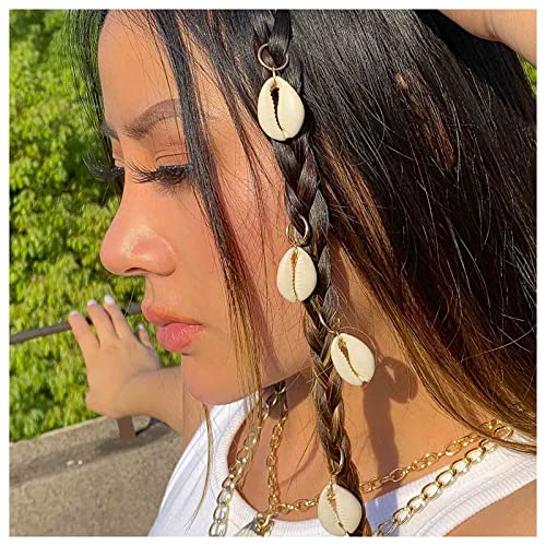 Xduargs Vintage Muschel Dreadlocks Haarringe Winzige Dreadlocks Runder Ring Haarzopf Französisches Meer Muschel Anhänger Haarzopf Ringe Dekorative Kopfbedeckung Haarschmuck (Gold) von Xduargs