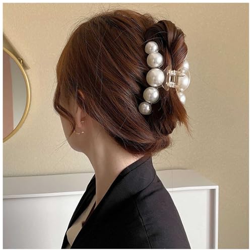 Xduargs Vintage Perlenklauen Clips Starken Halt Haar Kiefer Clips Barrettes Große Perle Klaue Haarspangen Perle Kunststoff Haar Klaue Clips Dekorative Haar-Accessoires Für Frauen Kopfschmuck (weiß) von Xduargs