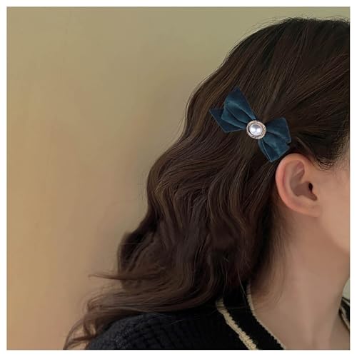 Xduargs Vintage Samtbogen Haarspangen Samt Satinbogen Haarspangen Barrette Französisch Perle Bowknot Haarspange Pin Winter Band Bogen Knoten Kopfclip Barrette Haarschmuck Für Frauen (dunkelgrün) von Xduargs