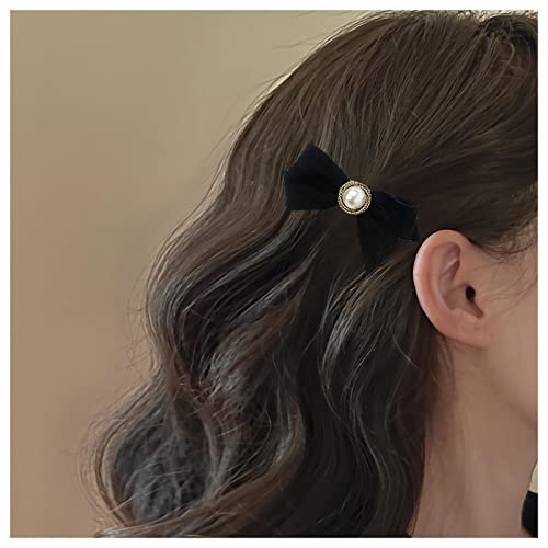 Xduargs Vintage Samtbogen Haarspangen Samt Satinbogen Haarspangen Barrette Französisch Perle Bowknot Haarspange Pin Winter Band Bogen Knoten Kopfklemme Barrette Haarschmuck Für Frauen (schwarz) von Xduargs