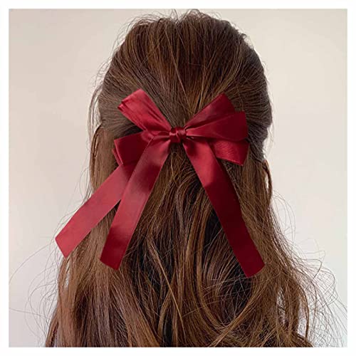 Xduargs Vintage Satinbogen Haarspangen Französisch Seide Bogen Haarspangen Clips Lange Schwänze Bogen Haarspangen Barrette Satin Ribbion Bowknot Barrette Clisp Kopfstück Für Frauen (rot) von Xduargs