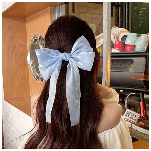 Xduargs Vintage Seidenbogen Haarspangen Lange Seide Satinbogen Haarspangen Barrettes Französisch Chiffon Haarspange Barrette Große Seidenbogen Haarspangen Lange Seide Band Bogen Haarspangen(blau) von Xduargs