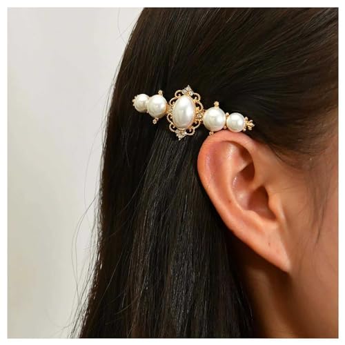 Xduargs französische Perle Barrette Haarclip Gold Blumenstift Seitenclip Vintage Pearl Metal Spring Haarnadeln CZ Hochzeitsmanschette Barrettes Dekorative Haarzubehör für Frauen Kopfschmuck von Xduargs