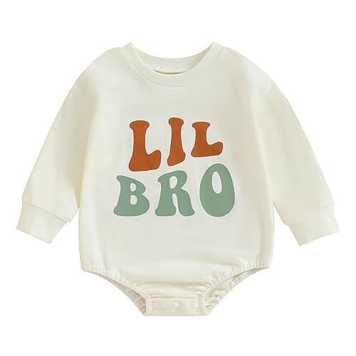 Baby Jungen Brudern Sweatshirt Matching Outfit Langarm Rundhalsausschnitt Brief Drucken Strampler Sweatshirt Big Bro Little Bro Herbst Jumpsuits Tops Shirts Für Jungen (Beige-B , 6-12 Months ) von Xeadoffubio
