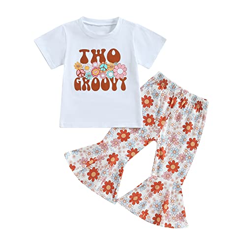 Baby Mädchen Blumen Groovy Schlaghosen Set 2/3 Teiliges Geburtstag Outfits Süße Buchstaben Strampler Shirt+Schlaghose Hose Stirnband Set Boho Sommer Fotoshooting Outfit (Weiß-D, 2-3 Years) von Xeadoffubio