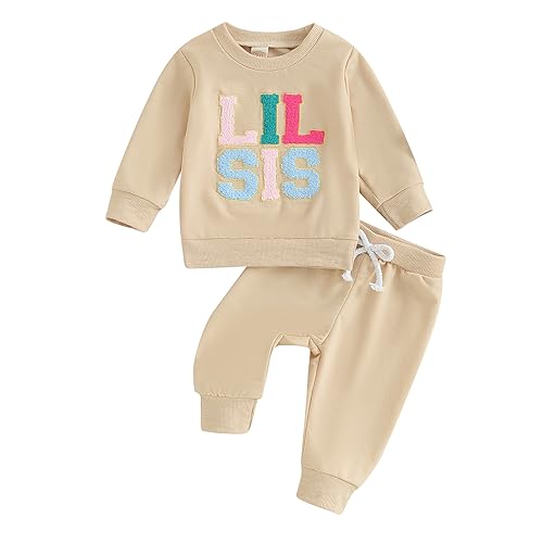 Baby Mädchen Schwester Matching Herbst Outfit Baby Mädchen LIL/BIG Sister Druck Sweatshirt Hosen Set Langarm Stickerei Buchstaben Sportanzug Jogginganzug Big/Little Sister Waffel Sweatshirt+Hose von Xeadoffubio