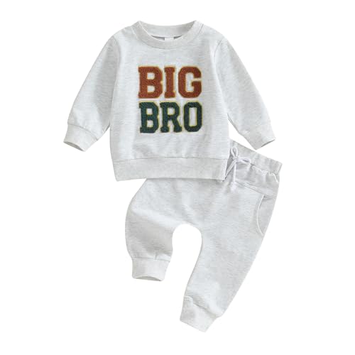Xeadoffubio Baby Jungen Herbst Outfit Brüder Matching Hosen Set Lil/Big Bro Druck Sportanzug Langarm Lil/Big Bro Buchstaben Stickerei Sweatshirt+Elastsiche Hose Baby Jungen Herbst BeKleidungsset von Xeadoffubio