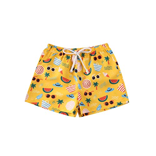 Xeadoffubio Baby Jungen Strandhosen Elastische Sommer Meer Tierdruck Kordelzug Strand Badehose Fürs Kleinkind Schnell Trocknend Strandhose Tunnelzug Shorts Schwimmhose 1-5 Jahre (Gelb, 2-3 Years) von Xeadoffubio