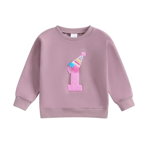 Xeadoffubio Baby Mädchen Geburtstag Sweatshirt Langarm Alter Stickerei Sweatshirt Erster Geburtstag Outfit Baby Langarmshirt Geburtstags-Shirt Klassische Brief Stickerei Sweatshirt (Lila, 2-3 Years) von Xeadoffubio