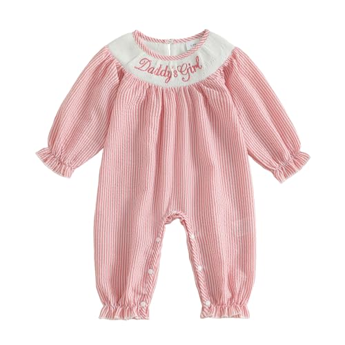 Xeadoffubio Baby Mädchen Kariertes Jumpsuit Langarm Rundhalsausschnitt Buchstaben Stickerei Streifen Rüschen Strampler Baby Weiche Jumpsuit LIL SIS Bodysuit Neugeborenes Geschenk (Rosa-A, 0-3 Monate) von Xeadoffubio