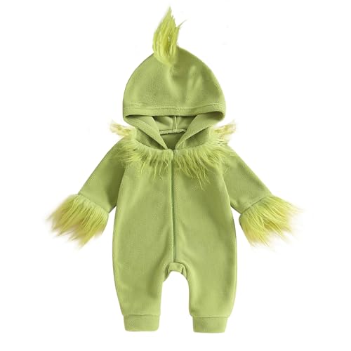 Xeadoffubio Baby Unisex Tierkostüm Säugling Baby Unisex Weihnachten Grünes Monster Jumpsuit Weihnachtsstrampler Baby Jungen Mädchen Grünes Monster Strampler von Xeadoffubio