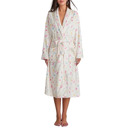 Xeadoffubio Damen Bademantel Flanell Cartoon Muster Morgenmantel Flauschig Kimono Robe Fleece Bademantel Mit Bindegürtel Warme Langarm Reverskragen Bademantel Kuschelige Cardigan Cardigan Loungewear von Xeadoffubio