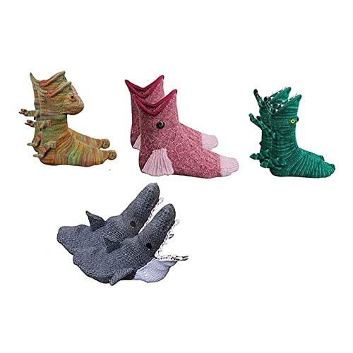 Xebular Christmas Knit Crocodile Socks, Funky Knitting Pattern Whimsical Alligator Knitting Cuff, Alligator Socks, Knit Crocodile Socks for Women (4 Pair) von Xebular