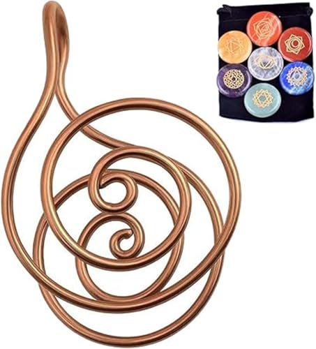 Xebular Copper Palm Ring Reiki Spiral Hand Rings for Meditation & Energy Healing – Handmade Copper Cuffs for Crystal Work, Manifestation And Chakra Balancing, Gift for Women and Men (1 Pcs With Gem) von Xebular