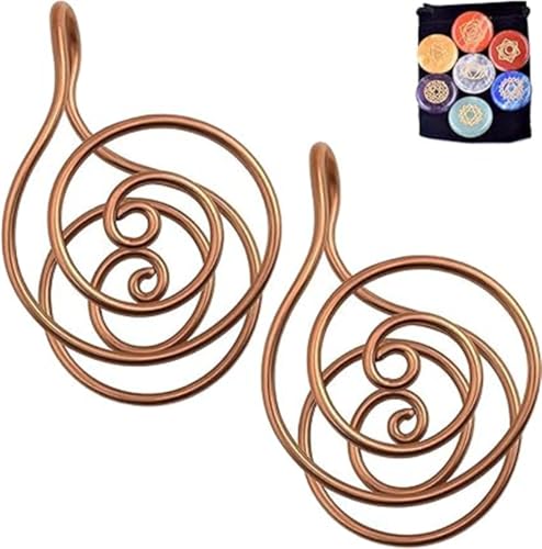 Xebular Copper Palm Ring Reiki Spiral Hand Rings for Meditation & Energy Healing – Handmade Copper Cuffs for Crystal Work, Manifestation And Chakra Balancing, Gift for Women and Men (2 Pcs With Gem) von Xebular