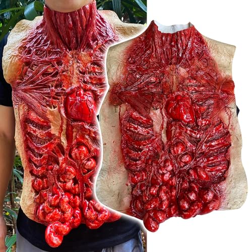 XehCaol Halloween Leiche Blutig Zombie Decoration Fake Halloween Kostüm Deko Horror Bloody Intestine Torso Chest Fake Dead Body Cosplay Props (Red Body) von XehCaol