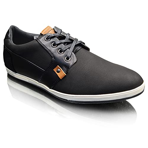 Herren Casual Turnschuhe Schnürschuhe Smart Leder Mode Schwarz Schuhe UK Größe, Retro Schwarz, 40 2/3 EU von Xelay