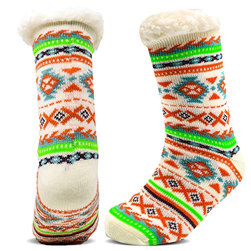 Xelay® 1 Paar Damen Thermo-Socken aus Fleece, 4,7 Tog, Wärmebewertung, Multi-Muster, rutschfest, Größe 37-42, Weiß - Weiße Schneeflocken - Größe: 36/39 EU von Xelay
