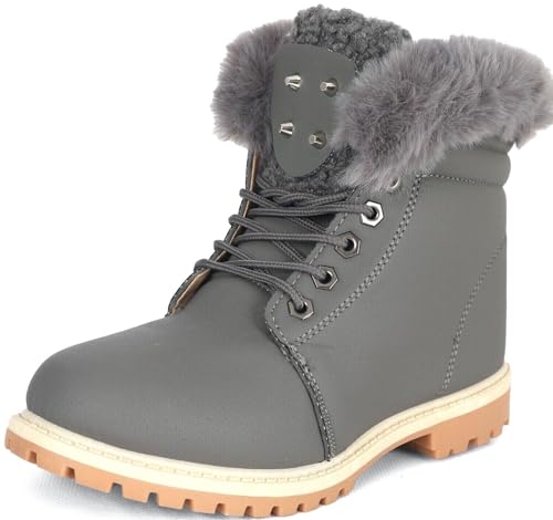 Xelay Damen Stiefeletten mit Fellfutter und Schnürung, warm, Schwarz, Größe 36, grau, 40 EU von Xelay