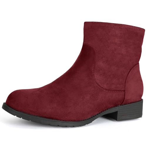 Xelay Flache Damen-Stiefeletten mit Reißverschluss, Chelsea, Winterstiefel, Wildlederimitat, UK-Größe, Rotes Wildleder, 37 EU von Xelay