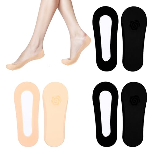Xelsluthe 4 Paar Socken für Ballerinas Füsslinge Damen Unsichtbare Fußlinge Rutschfeste Nylon Unsichtbare Socken Damen Niedrig Geschnittene Unsichtbares für Bootsschuhe Dünne Loafer Unsichtbares Sock von Xelsluthe