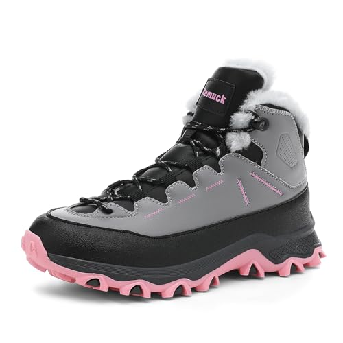 Kinder Winterstiefel Warm Gefüttert Schneestiefel Bequem Wasserdicht Jungen Mädchen rutschfeste Wanderschuhe Winterschuhe Rosa EU35 von Xemuck