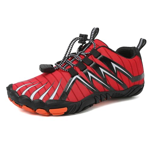 Xemuck Kinder Barfußschuhe Jungen Mädchen Barfussschuhe Atmungsaktiv rutschfest Wanderschuhe Leicht Sportschuhe Laufschuh Rot 26 von Xemuck
