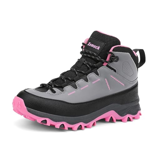 Xemuck Kinder Wanderschuhe Jungen Trekking Wanderstiefel Mädchen Outdoor Turnschuhe Trekkingschuhe Komfort Four Seasons Schuhe Grau-rosa EU33 von Xemuck