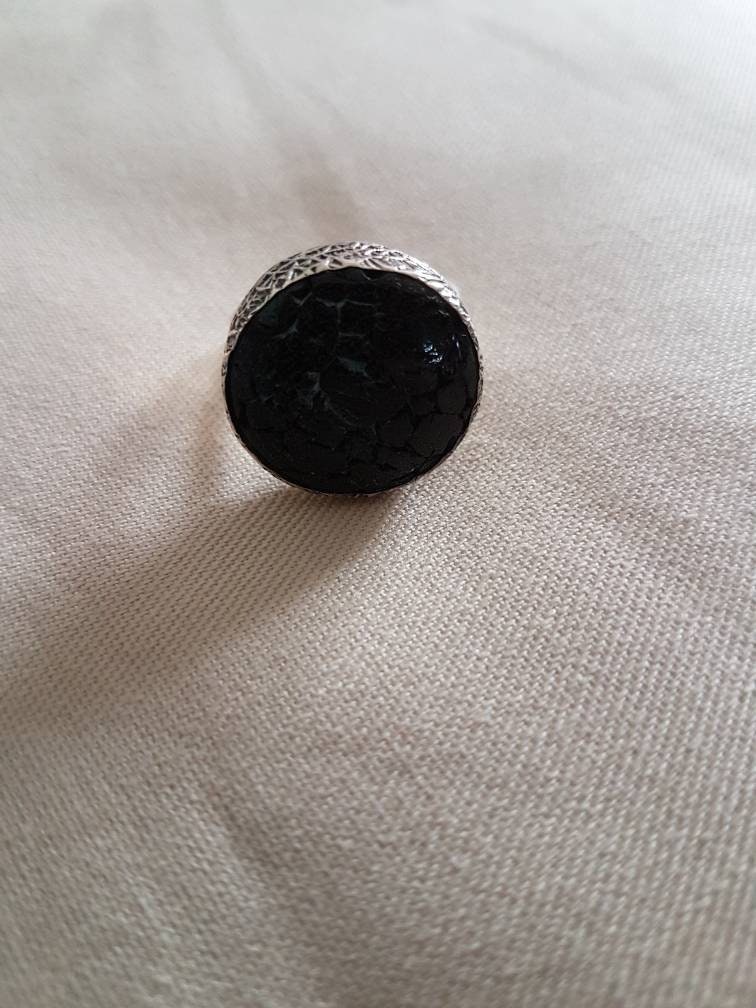sterling Silber Schwarz Meteorit Ring von XenTreasures