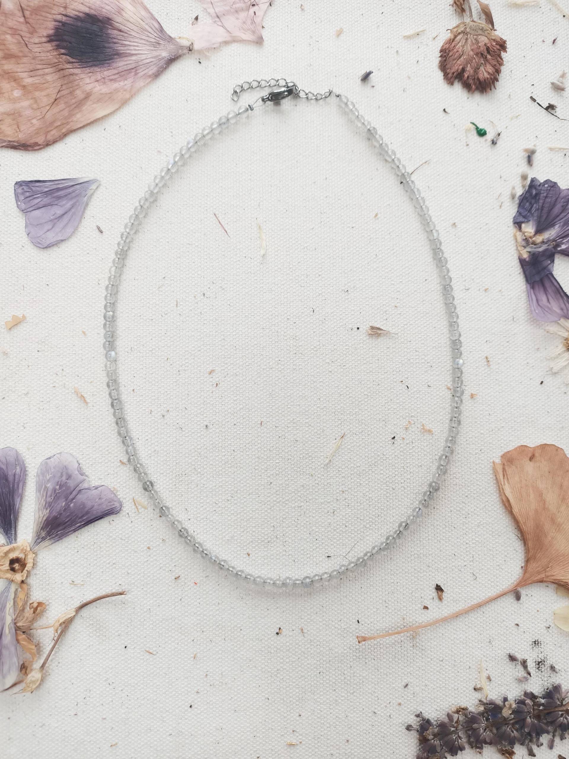 Labradorit Kette Facettiert Transparent Blau Grau 45cm Inkl. Verlängerung 3mm Runde Steine Handgefädelt Edelstahl Heilstein Edelstein von XeniaSMalerei