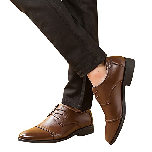 XeonZkne Herren Anzugschuhe Business Schuhe Mode Sommer und Herbst Herren Lederschuhe Low Heel Spitzschuh Lace Up Einfarbig Einfach Britischer Stil Schuhe Herren Schwarz Sportlich von XeonZkne