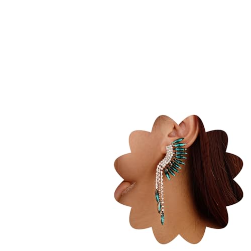 Xerling Grüne Strasssteine fächerförmige Quasten-Ohrringe Brautkristall Statement Fransen Kronleuchter Ohrringe für Hochzeit Bling baumelnde Ohrringe für Frauen (Grün) von Xerling