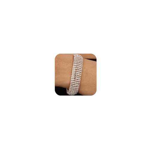 Xerling Vollstrass-Armbänder Silber und Gold Kristall Cluster Breiter Armreif Armbänder für Frauen Mehrschichtige Tenniskette Armbänder (Typ B Gold) von Xerling
