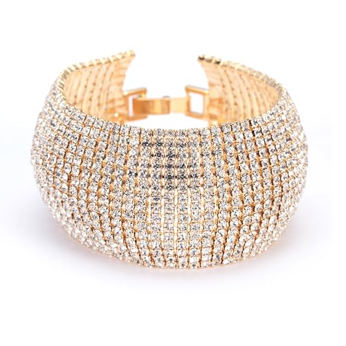 Xerling Vollstrass-Armbänder Silber und Golden Kristall Cluster Breiter Armreif Armbänder für Frauen Mehrschichtige Tenniskette Armbänder (Typ A Gold) von Xerling