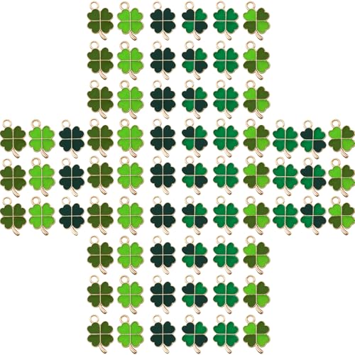 Xerteam 72 Stück Glücksbringer Kleeblatt, DIY Vierblättrige Kleeblatt Anhänger Glücksbringer, Kleeblatt Zubehör für Halsketten Armbänder Ohrringe DIY Bastelarbeiten Schlüsselanhänger von Xerteam