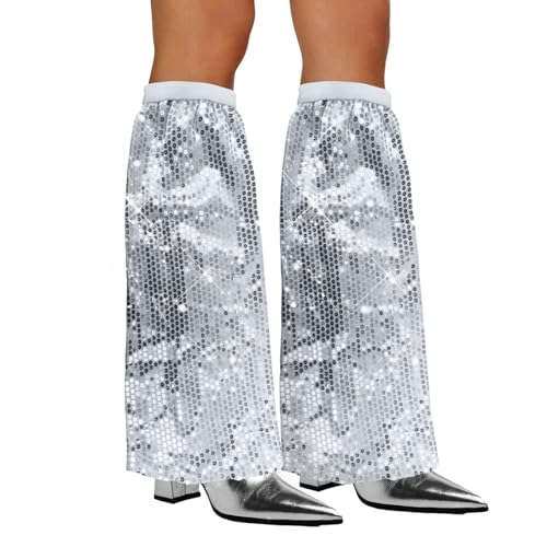 Xerteam Pailletten-Stulpen, 70s Abba Kostüm Disco Outfit Damen, 1 Paar Abba Kostüm Damen Sequin Leg Boot Covers, Disco Outfit Glitzer Kostüm Abba Outfit für Karneval, Mottoparty - Silber von Xerteam