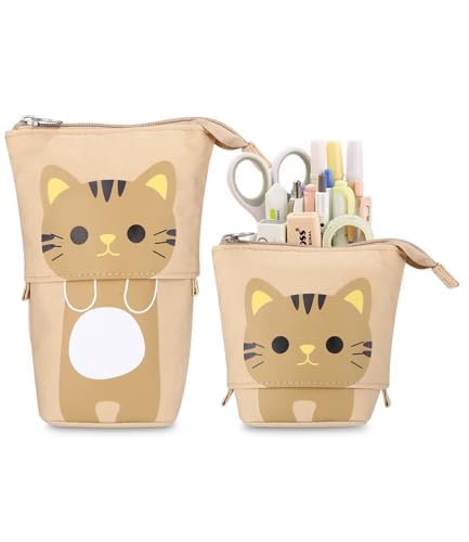 Xespis Federmäppchen Reißverschluss, Teleskopisch Mäppchen, 2-in-1 Standmäppchen, Federtasche Mädchen, Schüttelpenal Teenager, Schulmäppchen, für Mädchen Geschenke 7 8 9 10 11 12 Jahre (Khaki) von Xespis