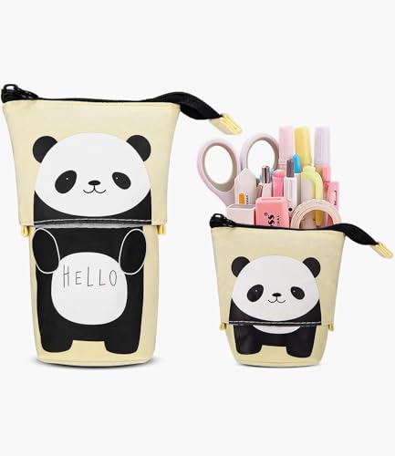 Xespis Federmäppchen Reißverschluss, Teleskopisch Mäppchen, 2-in-1 Standmäppchen, Federtasche Mädchen, Schüttelpenal Teenager, Schulmäppchen, für Mädchen Geschenke 7 8 9 10 11 12 Jahre (Panda) von Xespis