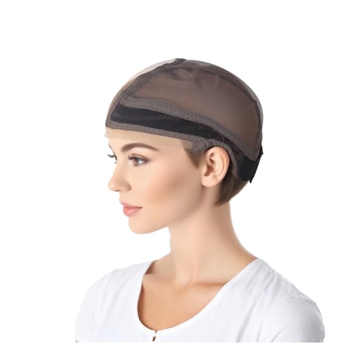 10.2x12.7 cm Damen Perückenkappe, braune rutschfeste Kappen, verstellbare Perückenkappe mit Stirnband, Spitzenperückenkappen, Haarband mit Befestigungsband 10.2x12.7 cm Damen Perückenkappe, braune rutschfeste Kappen, verstellbare Perückenkappe mit Stirnband, Spitzenperückenkappen, Haarband mit Befestigungsband von Xetpc