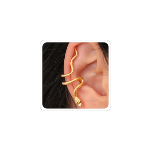 2 x goldene Schlangen-Ohrringe für Damen, modische Schlangen-Ohrclips, Medusa-Kostüm, Emo-Garagenohrringe, Halloween-Accessoire, Gothic-Schmuck, Zink, Kein Edelstein von Xeyau