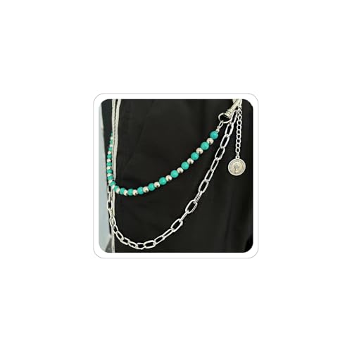 Country-Konzert-Outfits für Damen, Türkis, Geldbörsenketten für Herren, Westernhose, Taschenkette, mehrlagige Jeansketten, Gürtelkette, Grün , 7.5IN von Xeyau