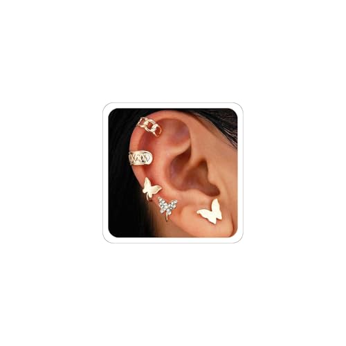 Gold Ear Cuff Earrings for Women Non Piercing Ear Cuffs Clip on Cartilage Earrings Set Trendy Stuff Gold Earrings, Middle, Legierter Stahl, Kein Edelstein von Xeyau