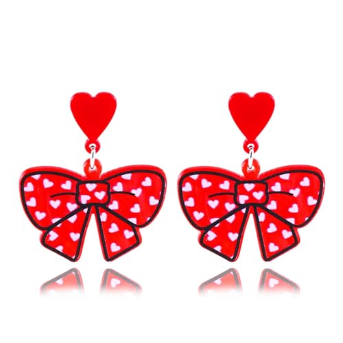 Schleife Ohrstecker für Frauen Herz Bowknot Ohrring Acryl Schleife baumeln Ohrring Niedliche Schleife Ohrring, Middle, Legierter Stahl, Kein Edelstein von Xeyau