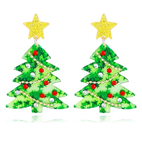 Weihnachtsohrringe für Frauen, niedlicher Acryl-Weihnachtsbaum-Ohrring, funkelnder Weihnachtsohrring, baumelnder Ohrring, bunter Weihnachtsschmuck, Middle, Acryl, Kein Edelstein von Xeyau
