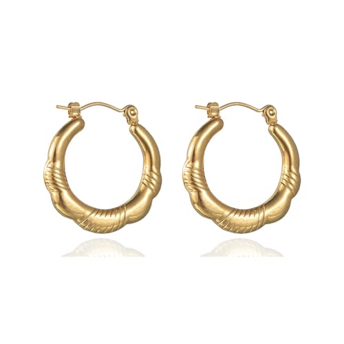 Xeyau Goldene Creolen für Frauen, kleine klobige Herzkreis-Creolen, gehämmerte Körnung, Huggie-Creolen, Edelstahl, Kein Edelstein von Xeyau